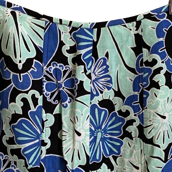 VTG ETCETERA Linen Skirt SIZE 6 Blue and White Ruffled Floral Pockets Front Zip - Picture 7 of 14